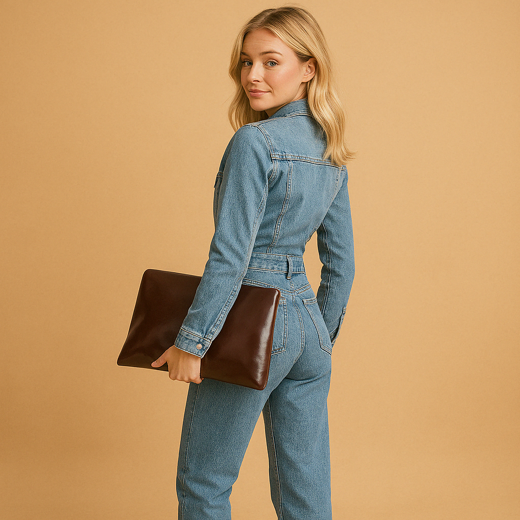 Women’s casual denim jumpsuit with long sleeves and straight-leg fit in blue, perfect for stylish everyday wear across all seasons.
