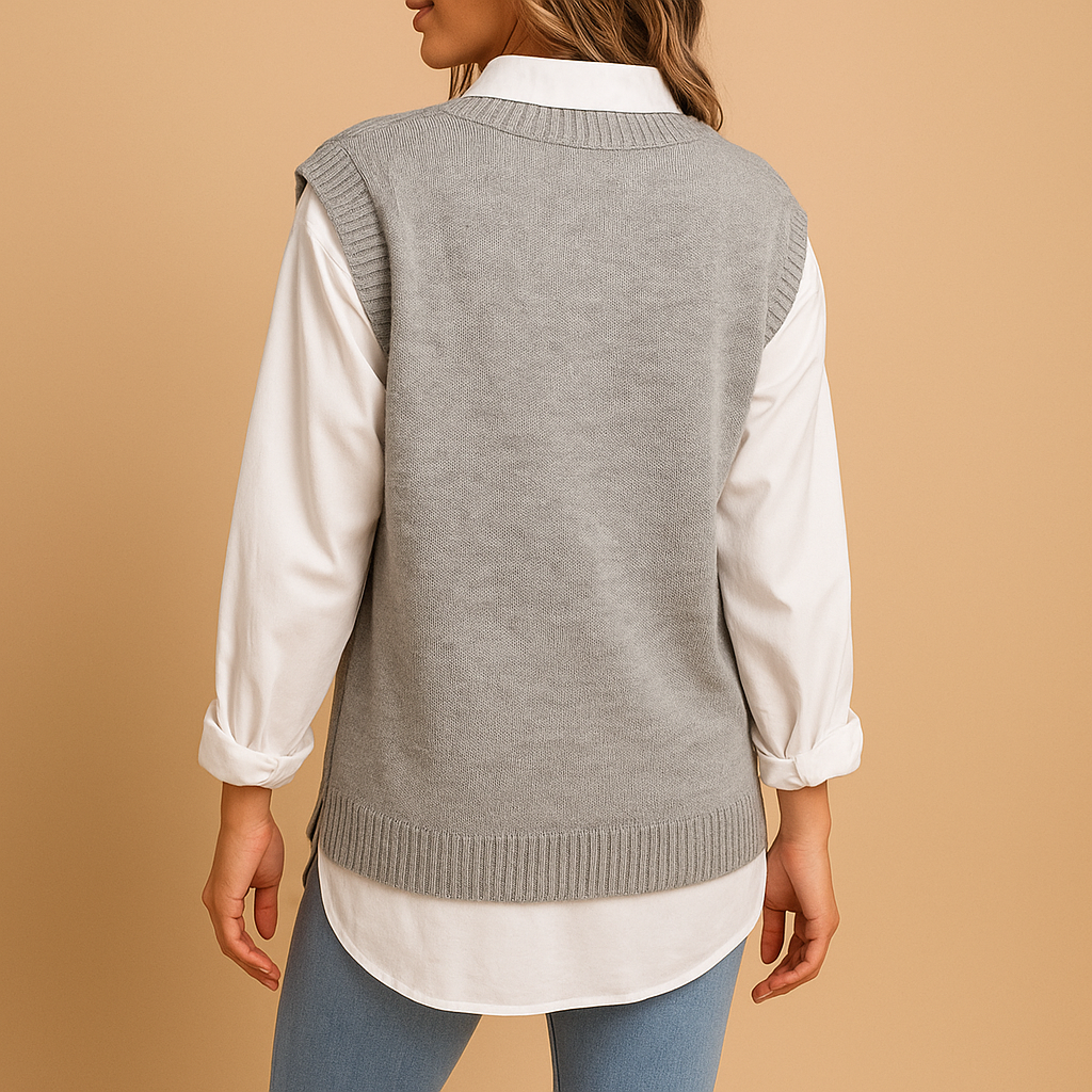 Women's sleeveless cable knit vest with deep V-neck, slim fit, and breathable design, perfect for layering in spring and autumn outfits.