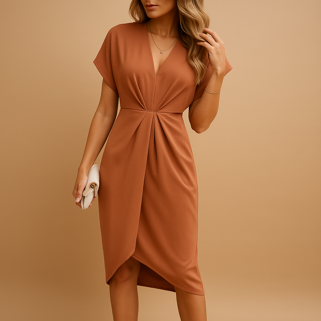 Timeless midi wrap dress for women with elegant design and flattering fit, perfect for work, casual outings, and date nights.