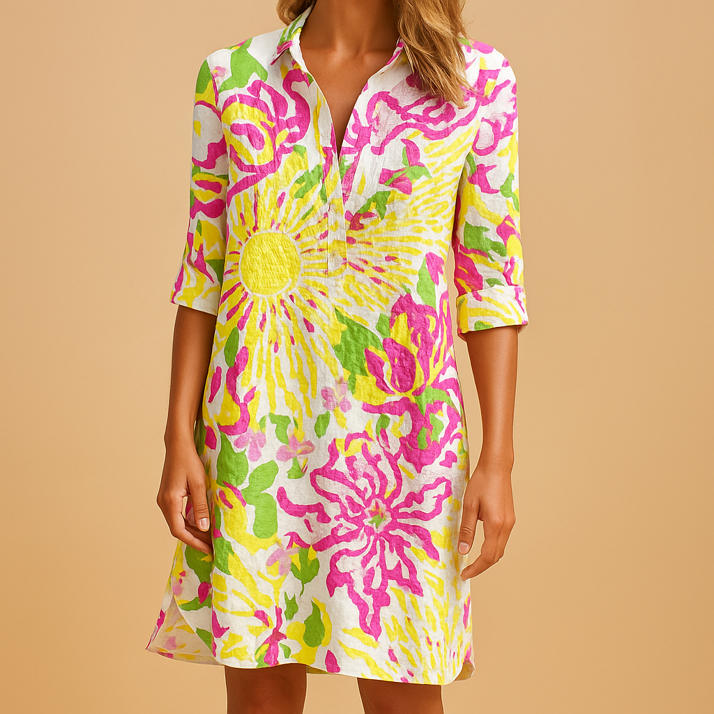 Boho summer dress for women with V-neckline and lightweight breathable fabric, featuring a stylish bohemian print perfect for summer outings.