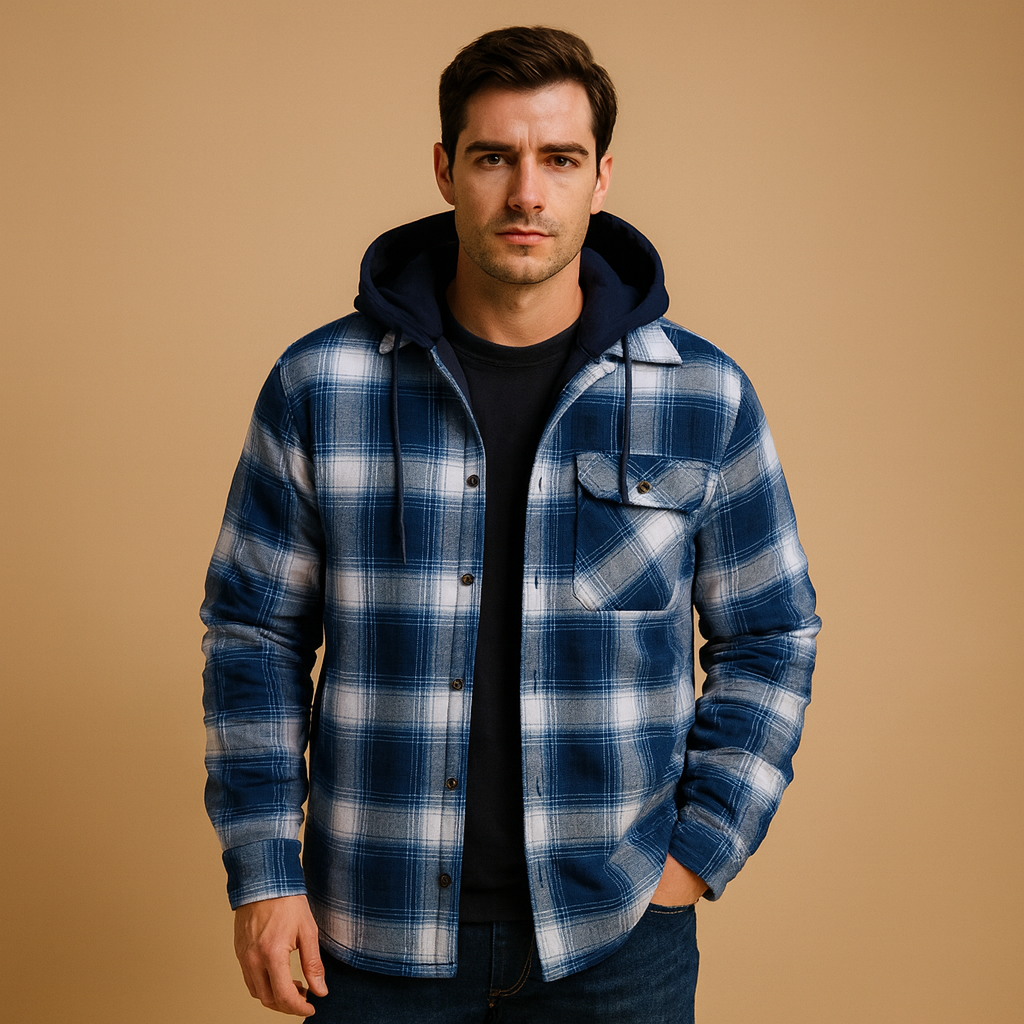 Men’s bomber jacket with hood, classic design with warm lining, wind and cold resistant, perfect for casual winter wear.