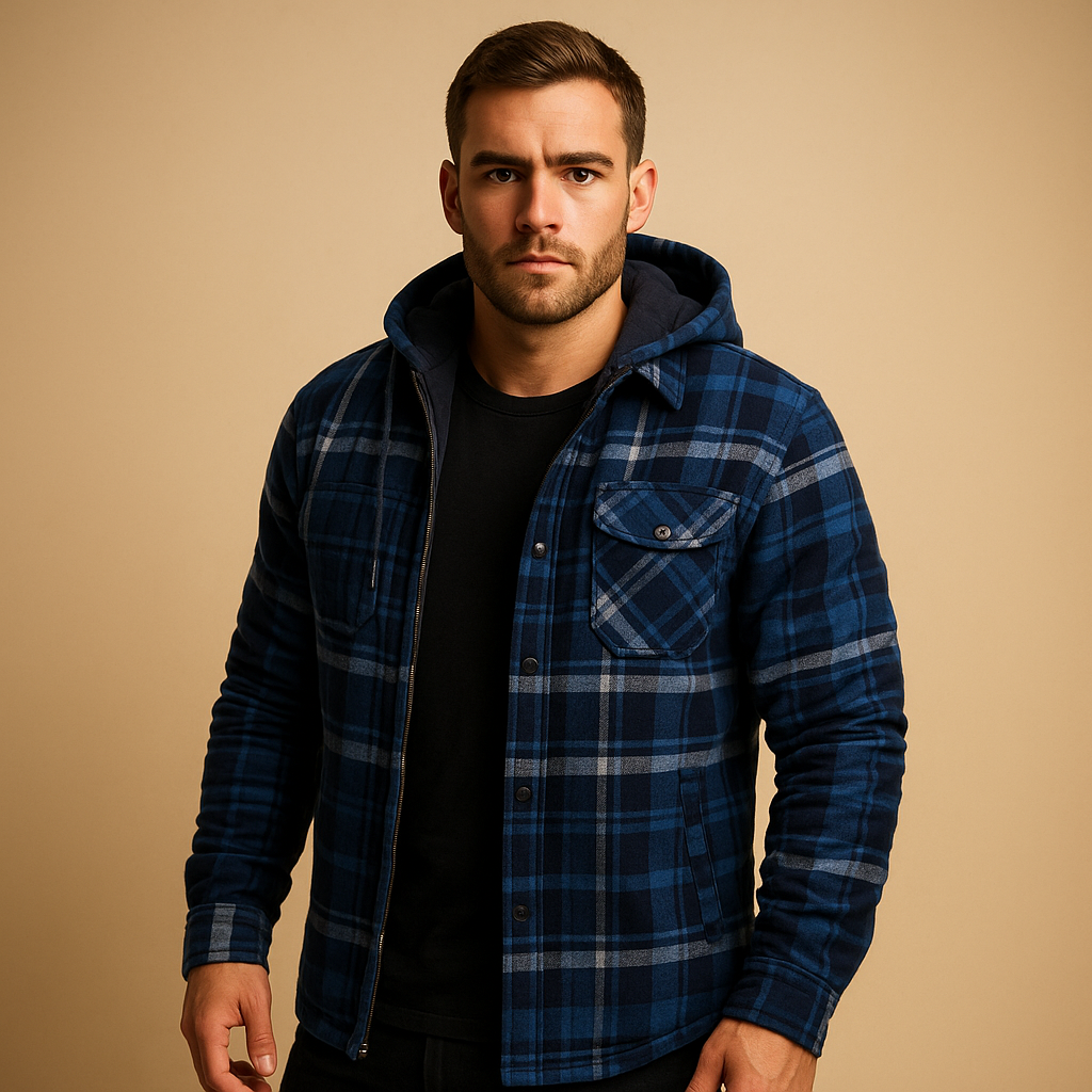 Men’s bomber jacket with hood, classic design with warm lining, wind and cold resistant, perfect for casual winter wear.