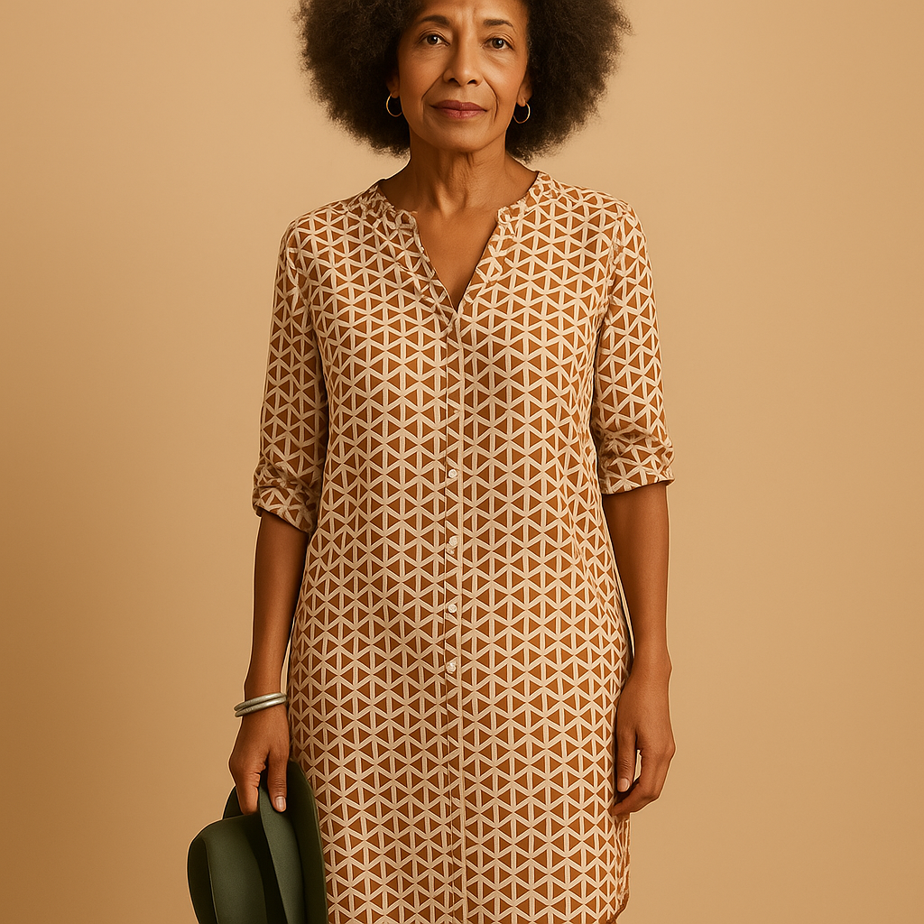 Light and airy women’s V-neck dress with half sleeves and a loose fit, perfect for casual wear, brunches, and warm days.