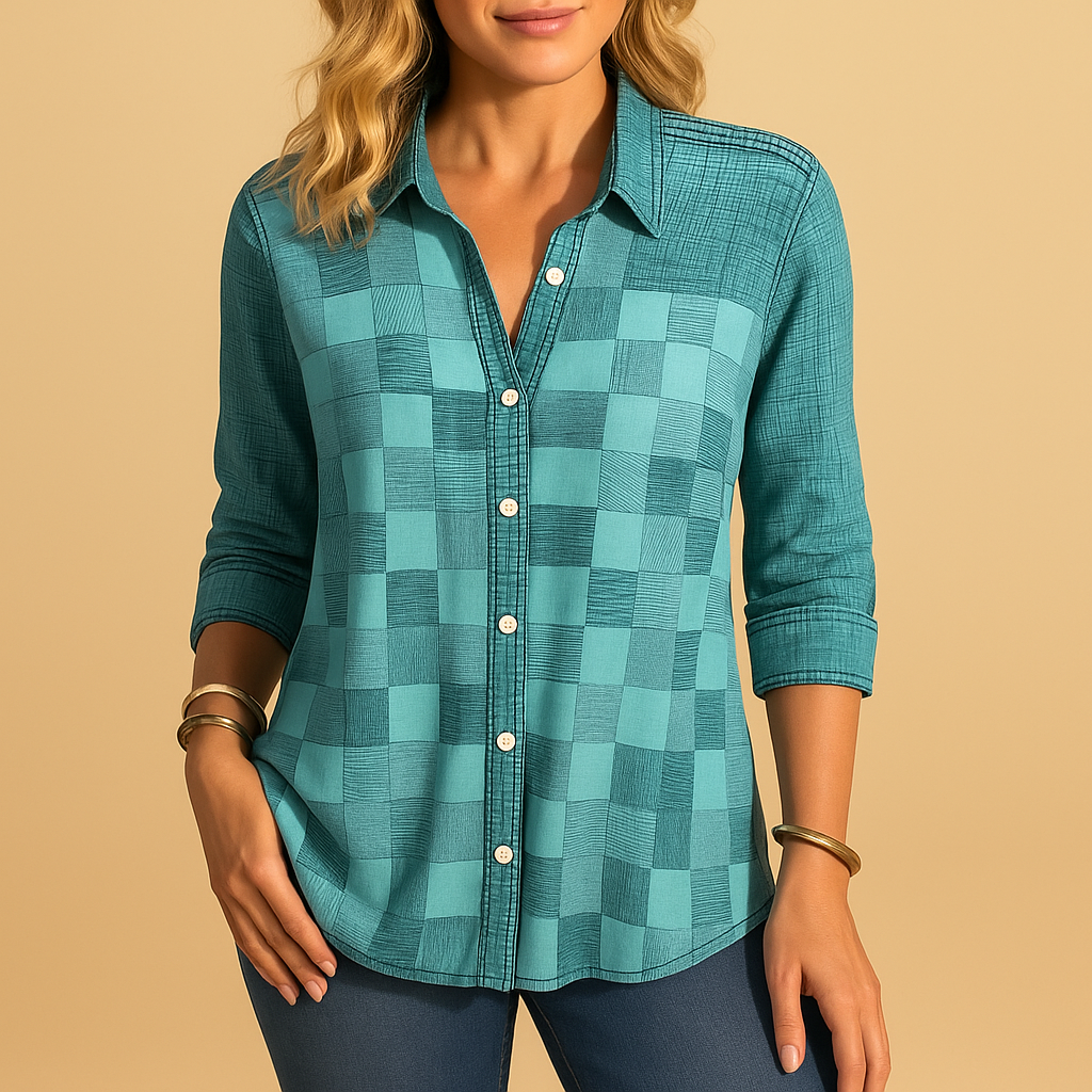 Women’s checkered blouse with relaxed fit and elegant plaid pattern, perfect for casual or semi-formal occasions.