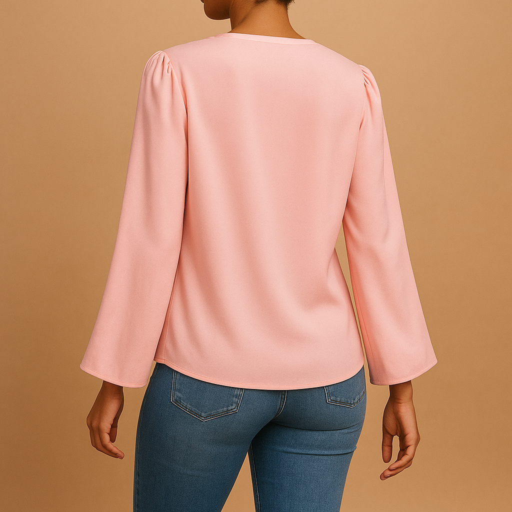 Women’s chiffon blouse with V-neck and puff sleeves — airy, elegant, and perfect for both casual and formal outfits.
