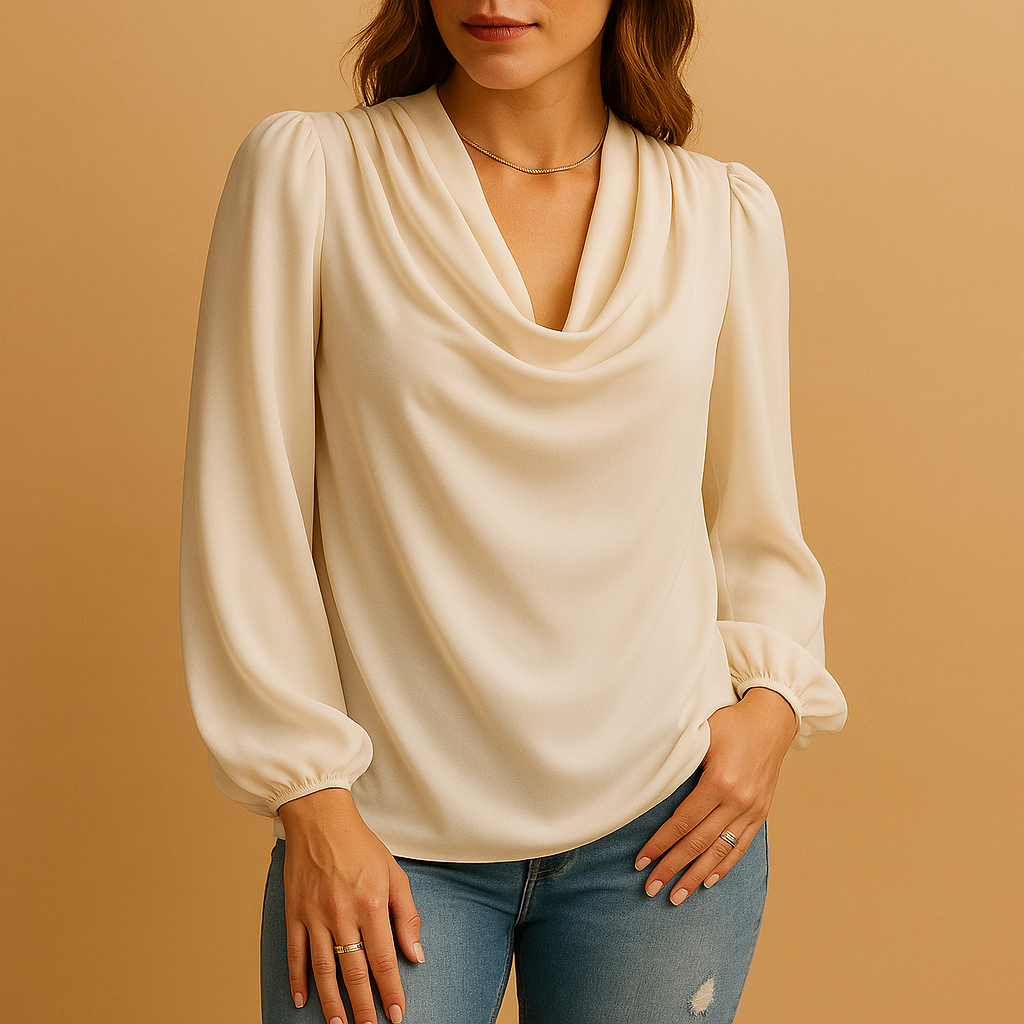 Women’s chiffon blouse with V-neck and puff sleeves — airy, elegant, and perfect for both casual and formal outfits.