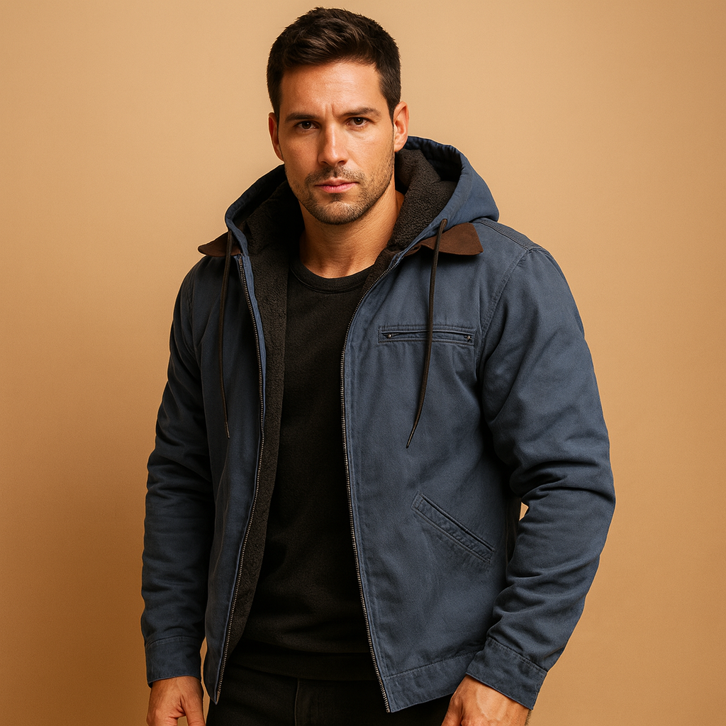 Men’s classic winter coat with hood, soft inner lining, and timeless design, perfect for cold days, work, and outdoor winter activities.