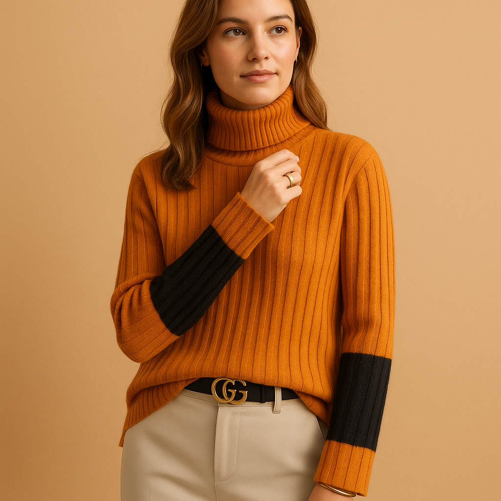 Women’s elegant high neck knit sweater with long sleeves, perfect for work, casual outfits, and seasonal layering.