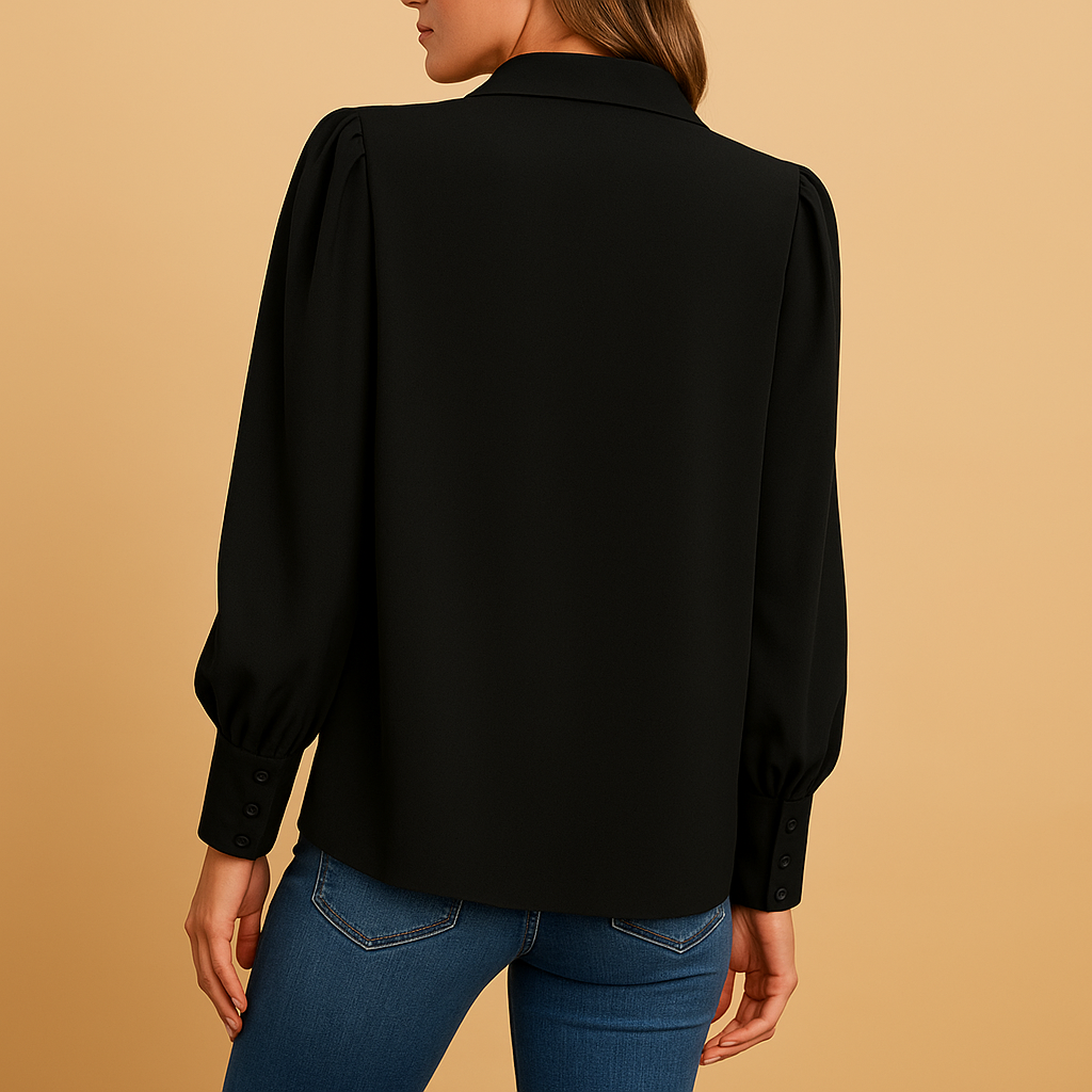 Women’s elegant lantern sleeve blouse in solid colors with shirt collar and gathered details — perfect for work, daily wear, and casual elegance.