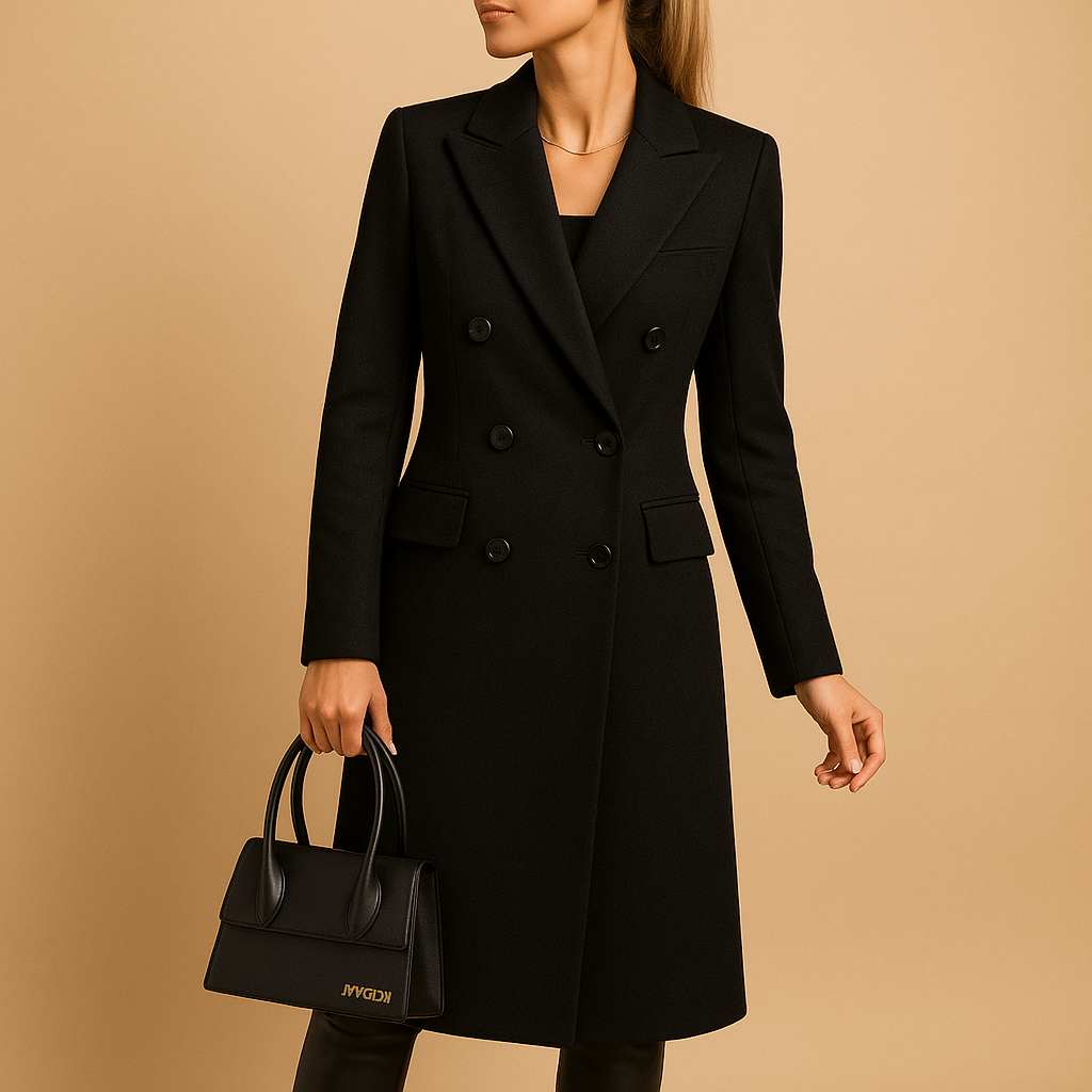 Stylish long winter coat for women with soft lining and tailored fit, available in pink, beige, grey, black, army green, and brown.