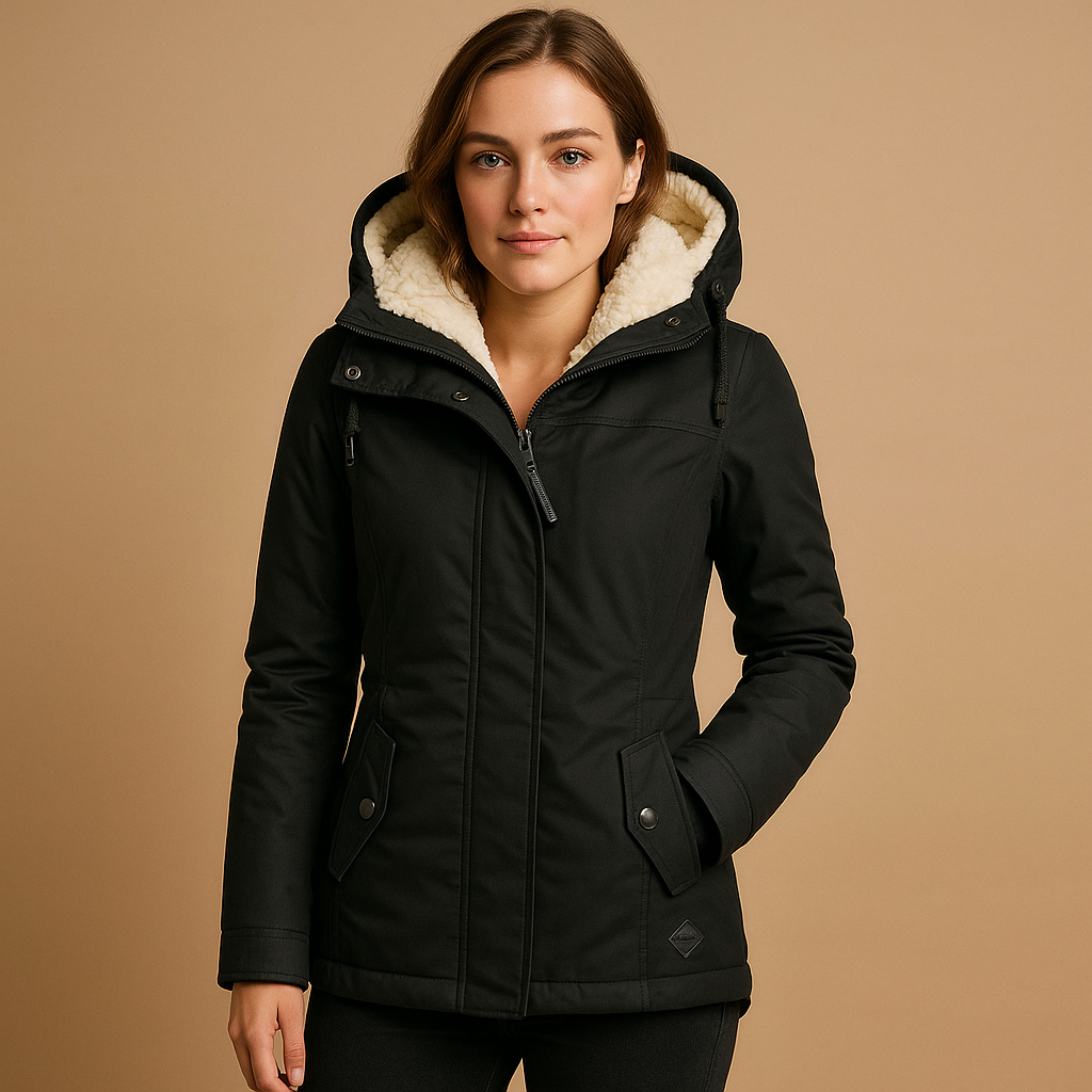 Women’s elegant long winter coat in black, beige, and gray with insulating lining and tailored silhouette for winter warmth and style.