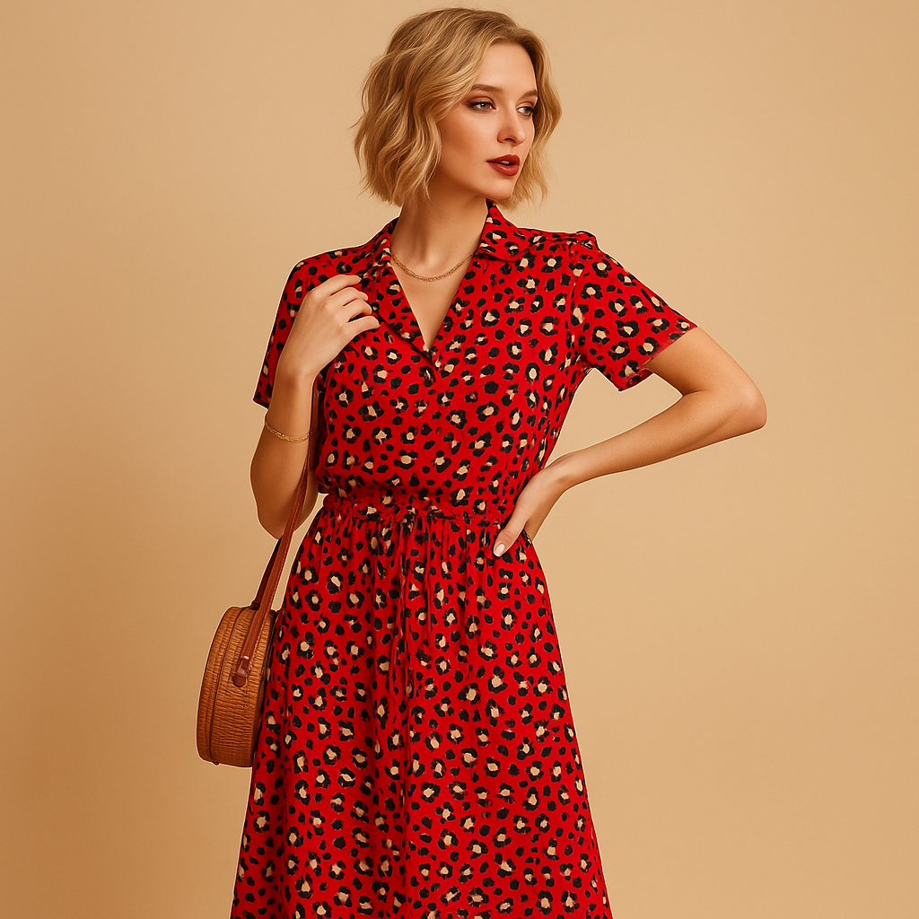 Elegant short sleeve midi dress for women named Hazel, featuring a flattering fit and refined cut ideal for office wear, formal events, or casual outings.
