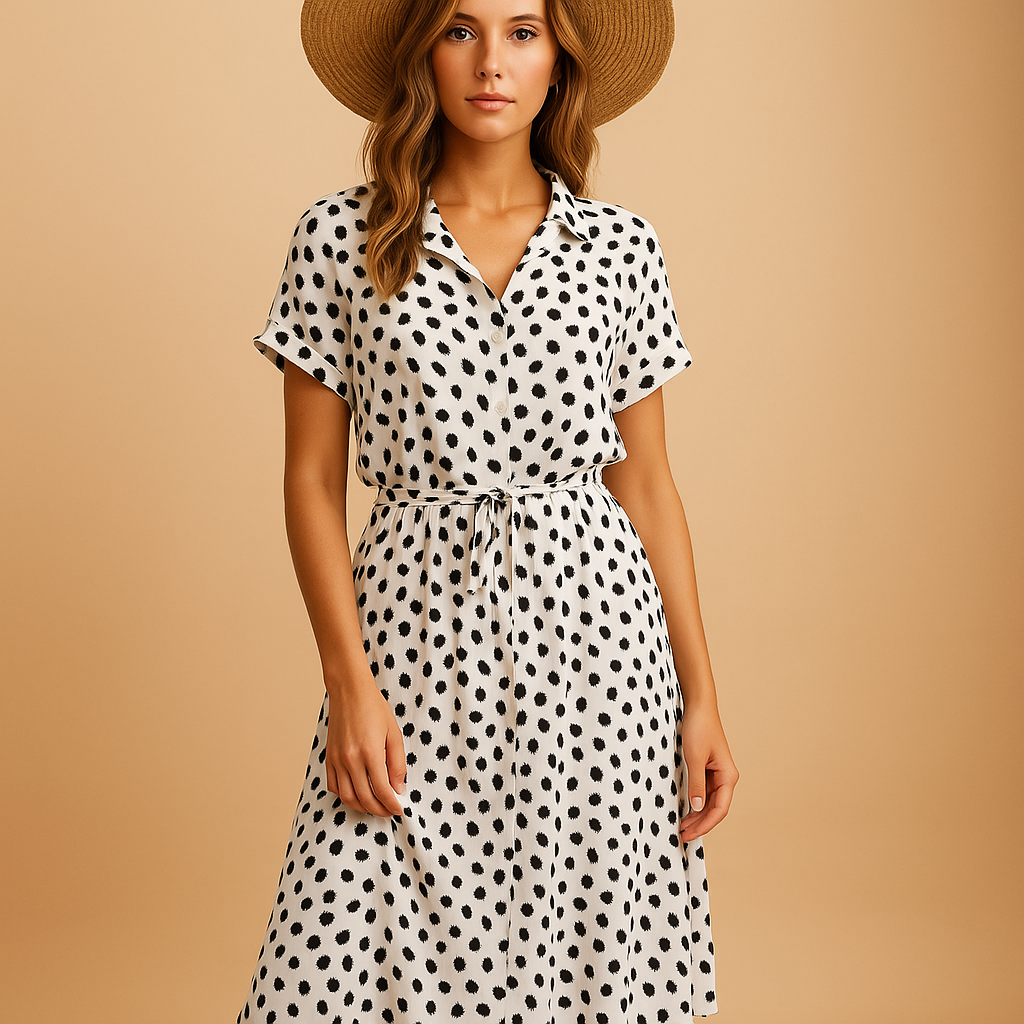 Elegant short sleeve midi dress for women named Hazel, featuring a flattering fit and refined cut ideal for office wear, formal events, or casual outings.