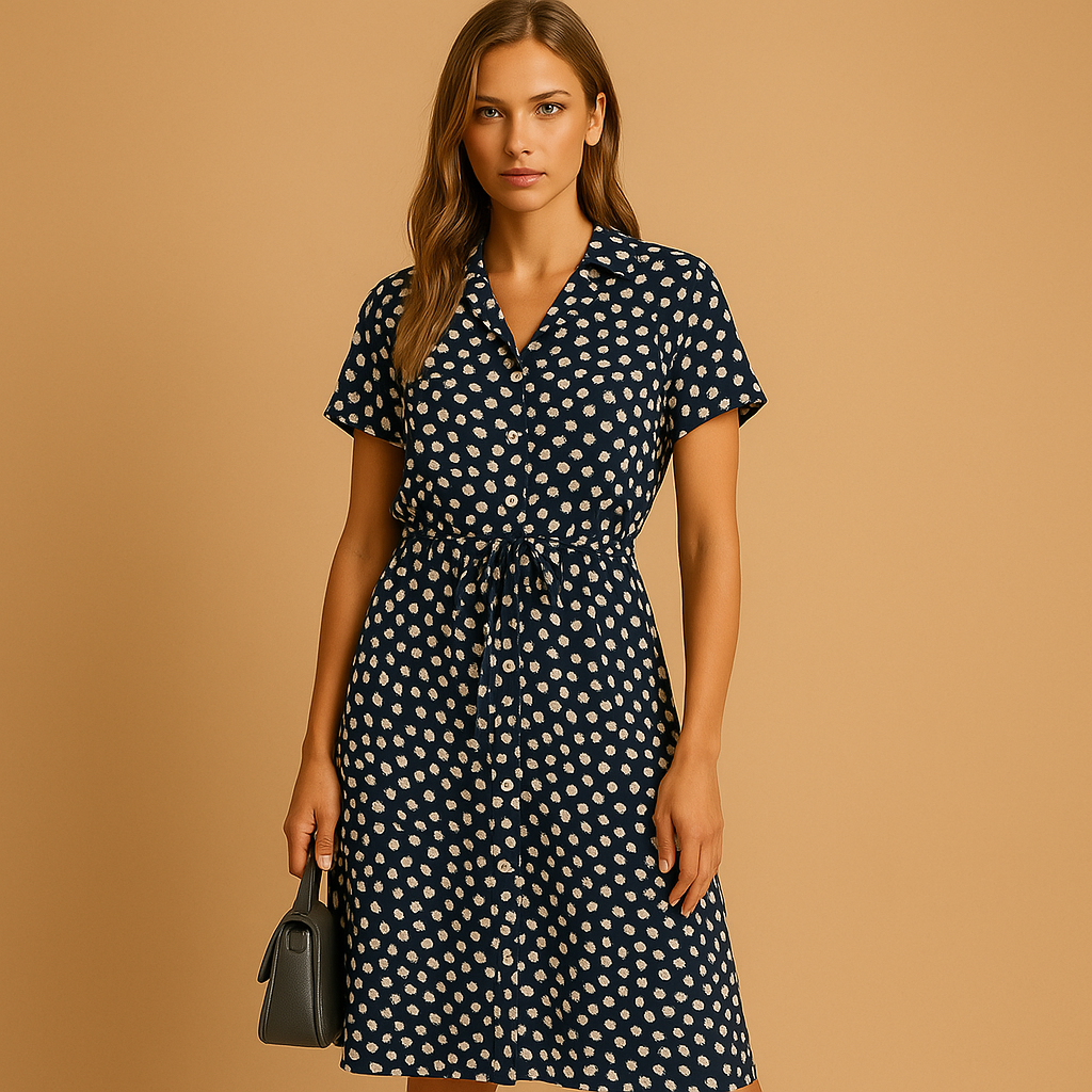 Elegant short sleeve midi dress for women named Hazel, featuring a flattering fit and refined cut ideal for office wear, formal events, or casual outings.
