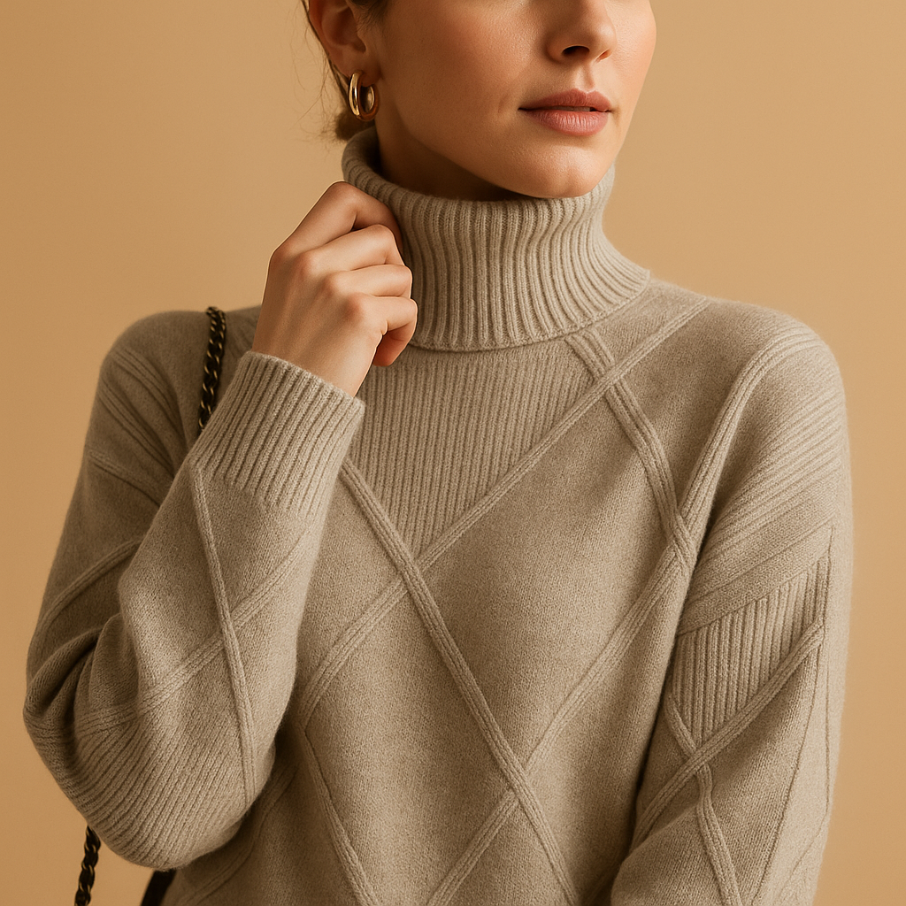 Women’s elegant turtleneck knit sweater with a modern fit, perfect for layering and everyday casual or chic outfits.