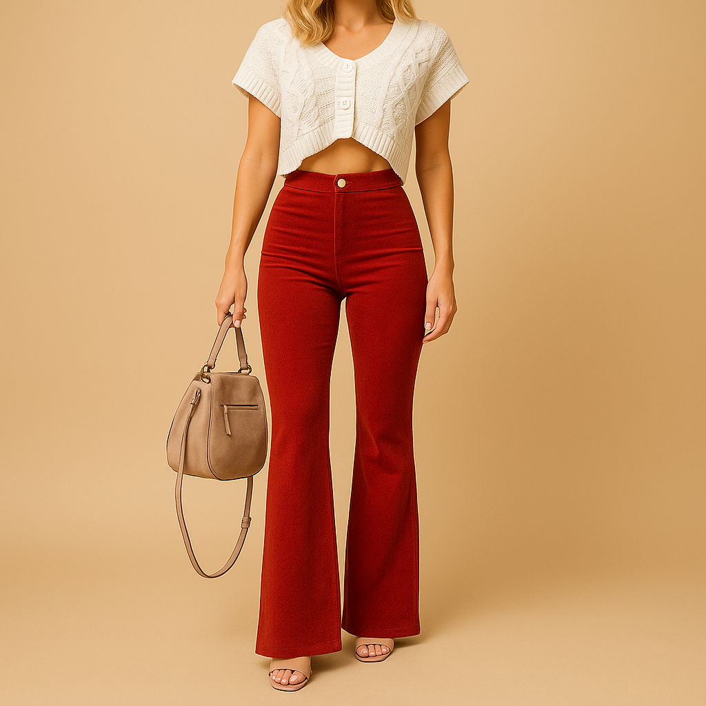 Women’s flared corduroy pants with high waist and elegant fit, perfect for casual and stylish everyday outfits.