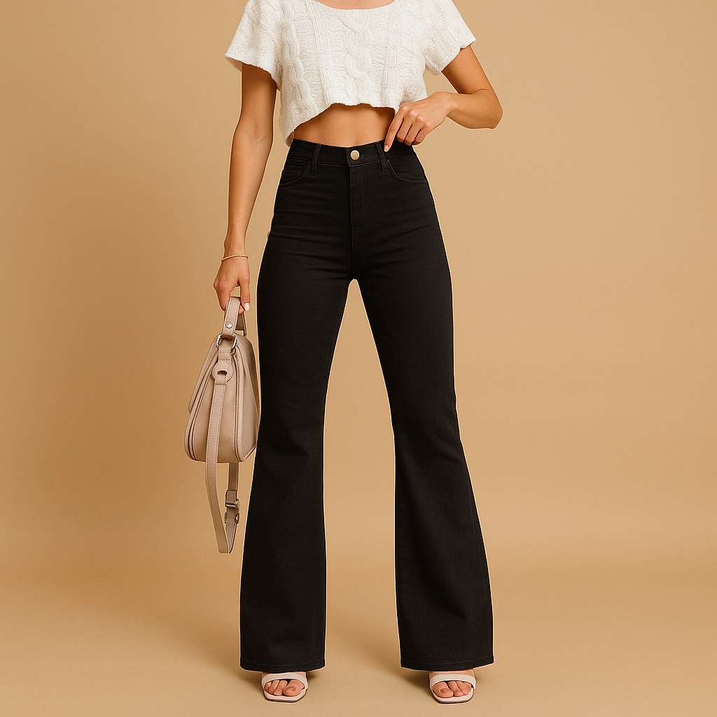 Women’s flared corduroy pants with high waist and elegant fit, perfect for casual and stylish everyday outfits.