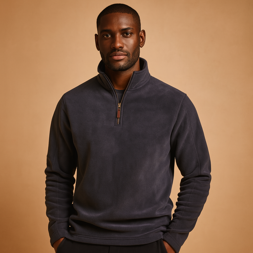 Men’s fleece half-zip pullover with soft fabric and warm comfortable fit, ideal for daily wear and outdoor activities in autumn and winter.