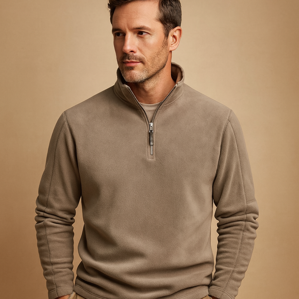 Men’s fleece half-zip pullover with soft fabric and warm comfortable fit, ideal for daily wear and outdoor activities in autumn and winter.