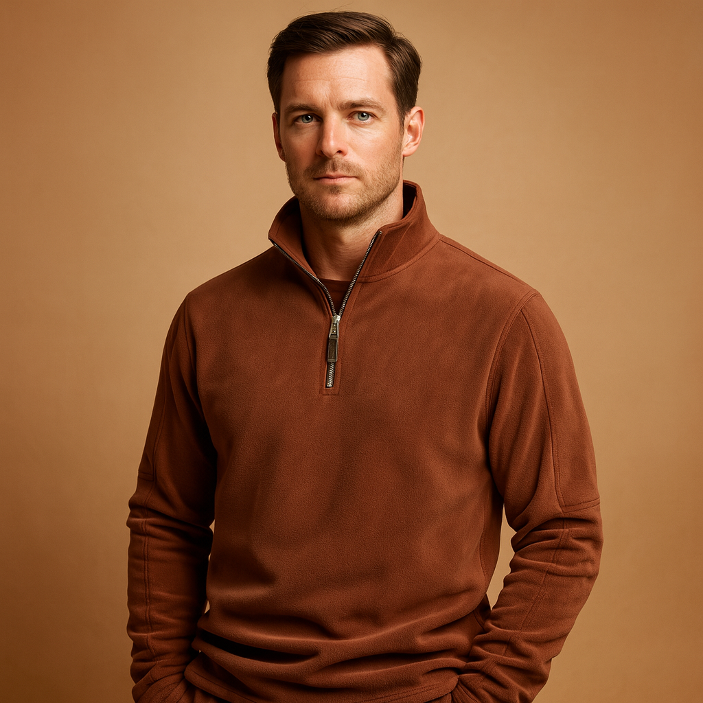 Men’s fleece half-zip pullover with soft fabric and warm comfortable fit, ideal for daily wear and outdoor activities in autumn and winter.