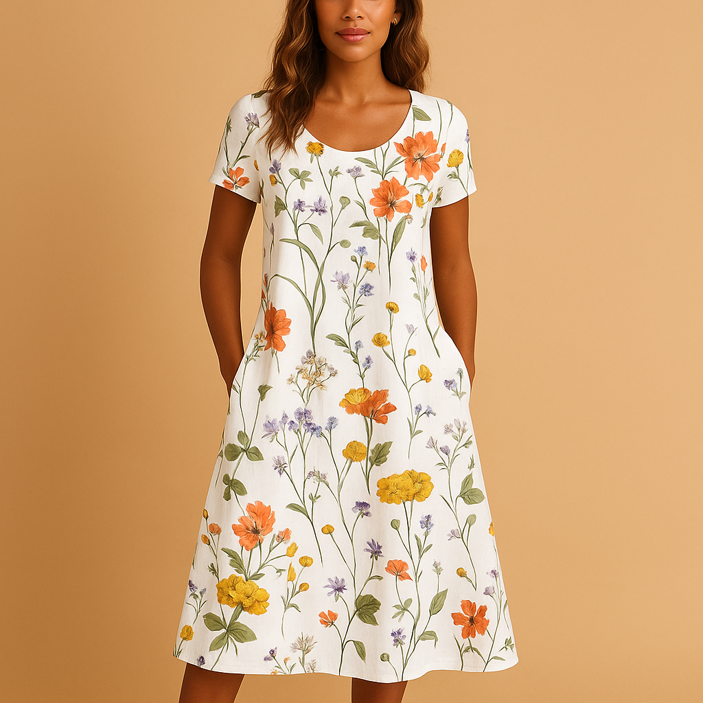 Floral casual dress for women named Isla, featuring a flattering fit, soft fabric, and elegant floral print perfect for daily wear or special occasions.