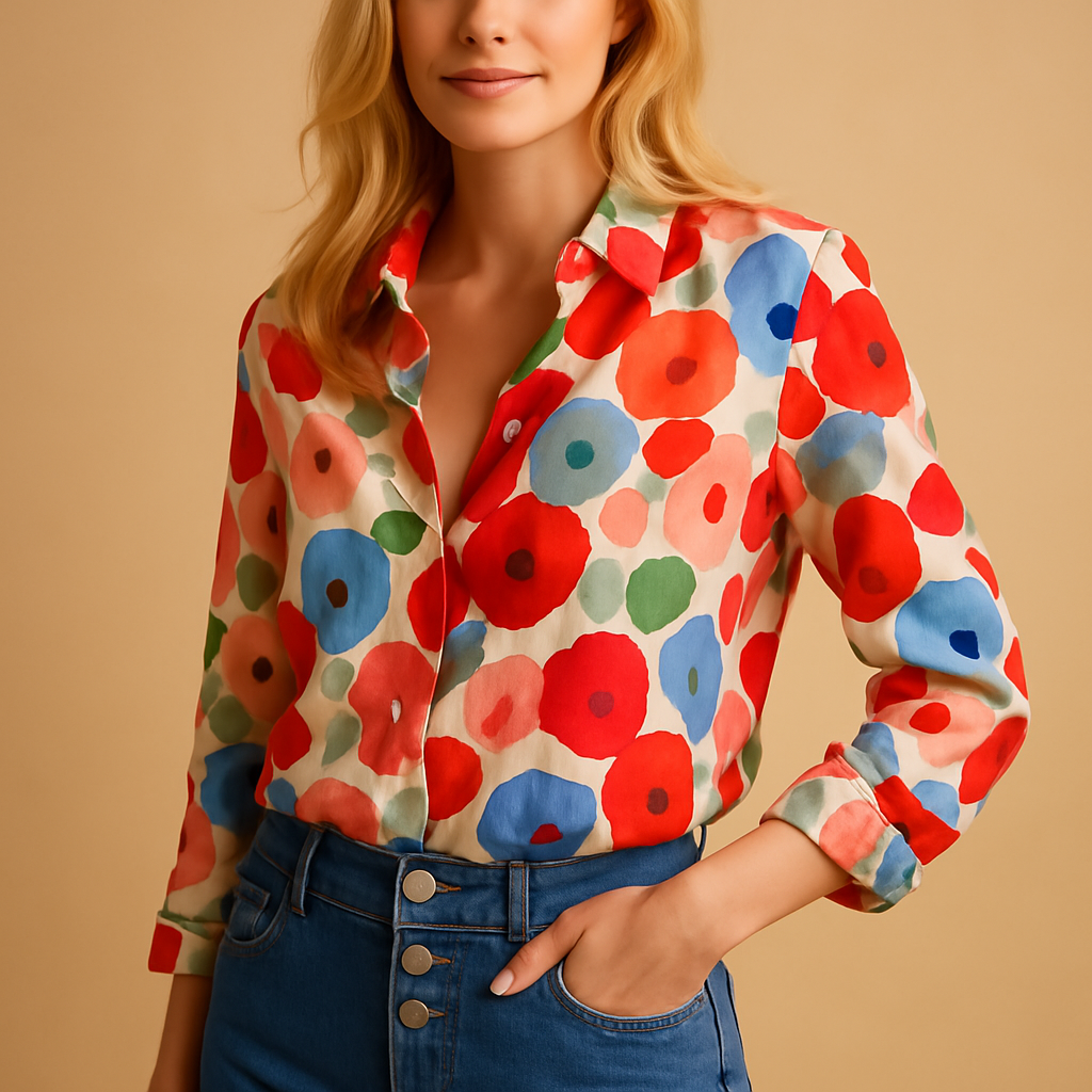 Women’s floral lightweight blouse in red with a breathable fabric and flattering fit — perfect for spring, office wear, or casual occasions.