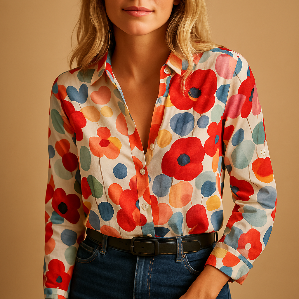 Women’s floral lightweight blouse in red with a breathable fabric and flattering fit — perfect for spring, office wear, or casual occasions.