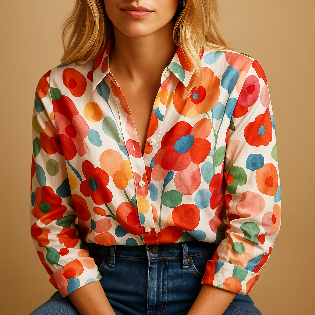 Women’s floral lightweight blouse in red with a breathable fabric and flattering fit — perfect for spring, office wear, or casual occasions.
