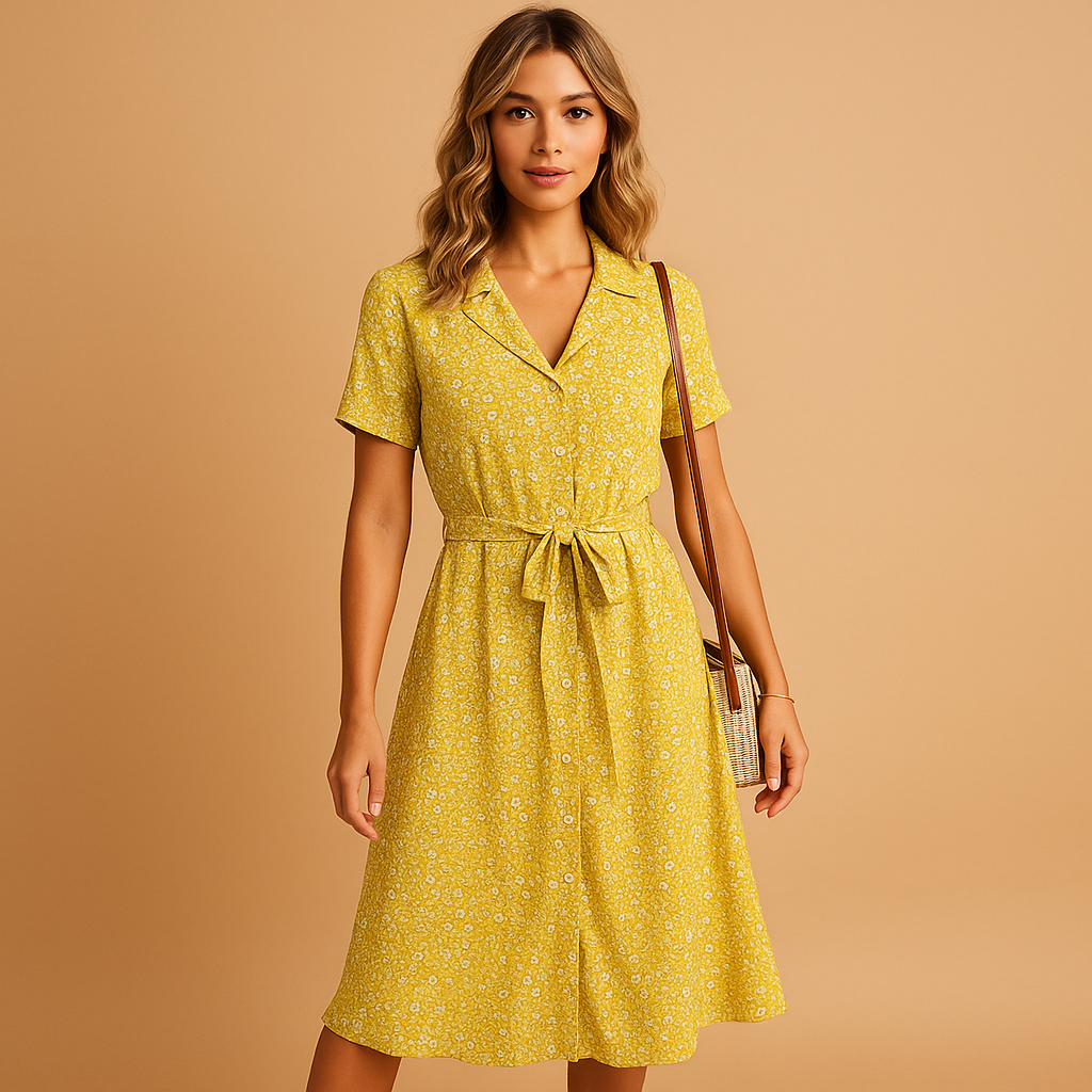 Floral midi dress for women with short sleeves, flattering fit, and breathable fabric. Perfect for summer days, casual outings, and festive occasions.