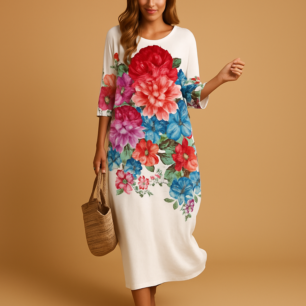 Flowy midi dress for women with lightweight, breathable fabric and feminine silhouette, perfect for casual days and elegant events.