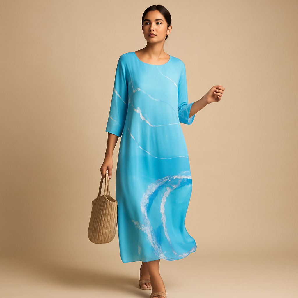Flowy midi dress for women with lightweight, breathable fabric and feminine silhouette, perfect for casual days and elegant events.