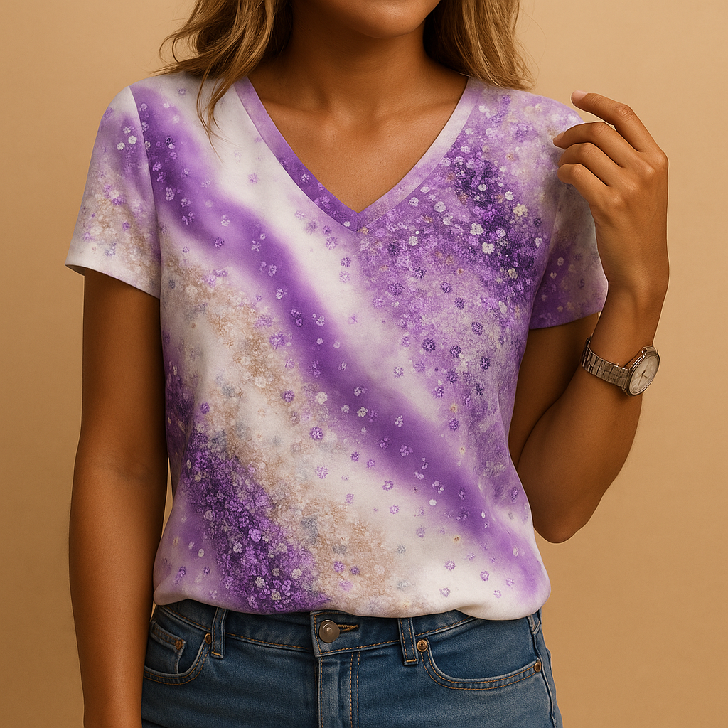 Women’s gradient V-neck summer blouse with short sleeves — breathable, relaxed fit, and perfect for casual or vacation wear.