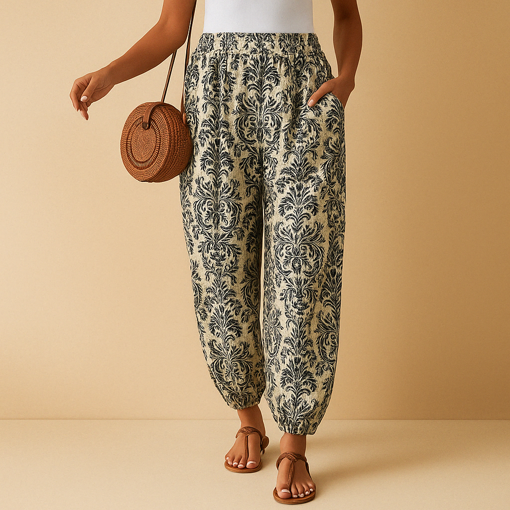 Women’s high waist boho pants with a flowy loose fit and flattering waistband, perfect for summer, casual, or chic outfits.