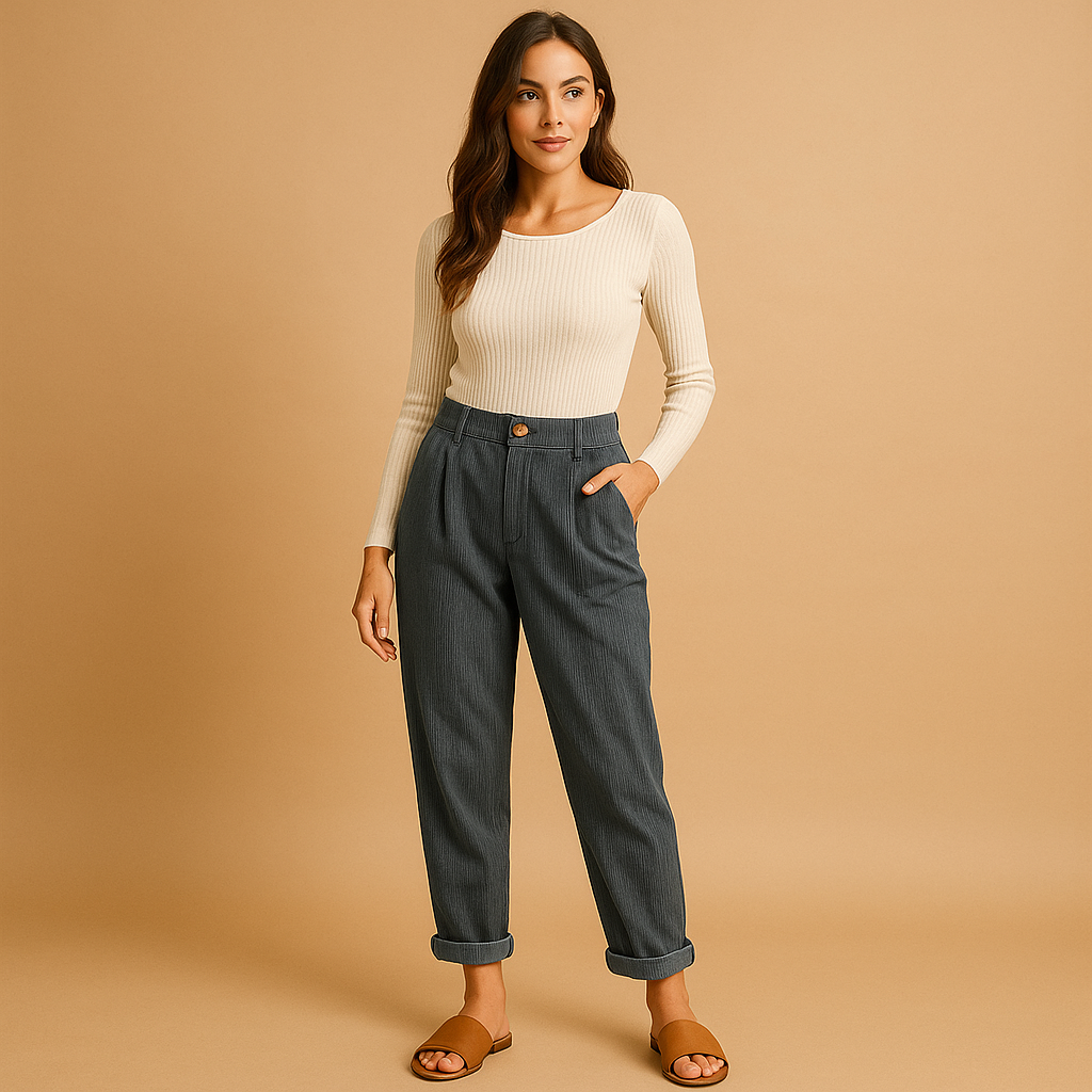 Women’s high waist corduroy pants with straight legs and relaxed fit, perfect for autumn casual and elegant outfits.