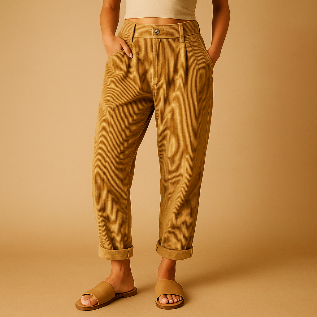 Women’s high waist corduroy pants with straight legs and relaxed fit, perfect for autumn casual and elegant outfits.