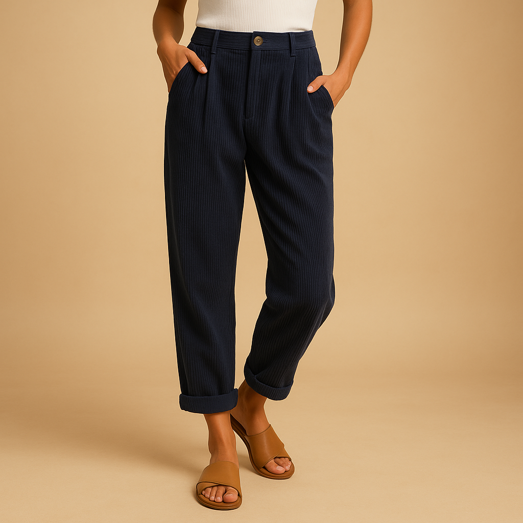 Women’s high waist corduroy pants with straight legs and relaxed fit, perfect for autumn casual and elegant outfits.