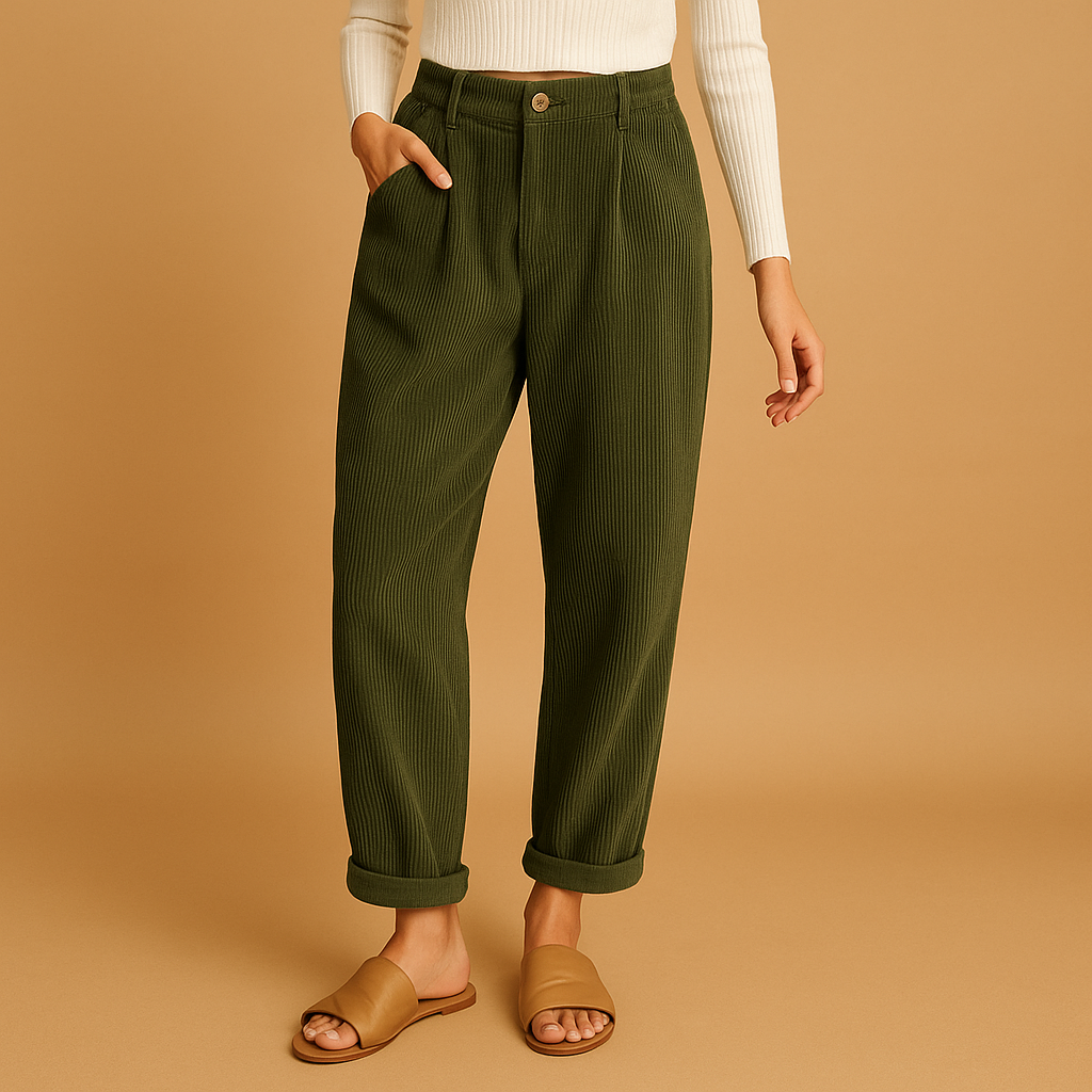 Women’s high waist corduroy pants with straight legs and relaxed fit, perfect for autumn casual and elegant outfits.