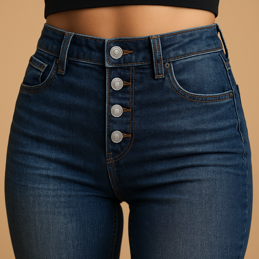 Women’s high-waisted loose fit jeans in classic denim blue with wide legs, perfect for casual and trendy everyday outfits.