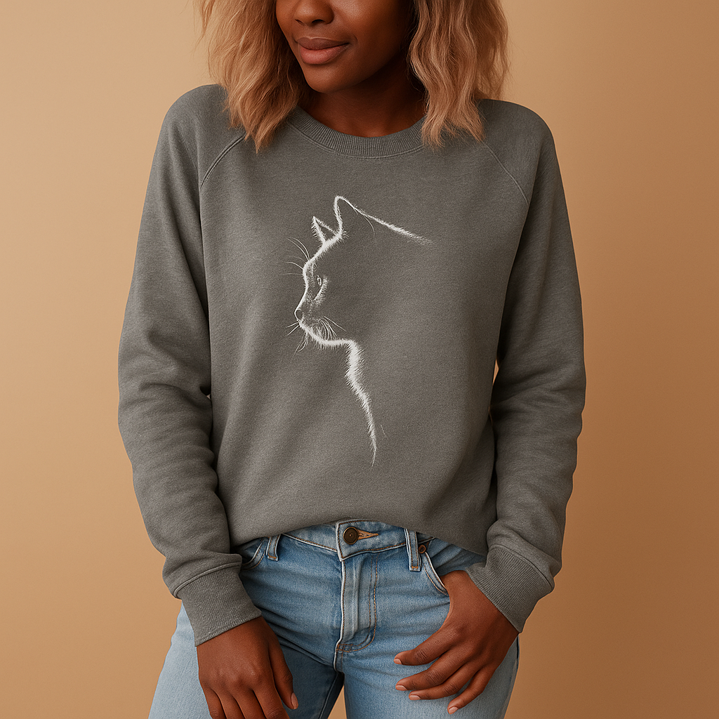 Women’s knitted sweater with a playful cat print, perfect for casual days, cozy nights, or outings with friends.