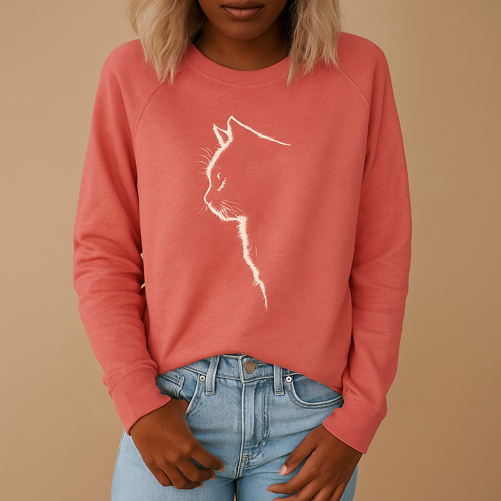 Women’s knitted sweater with a playful cat print, perfect for casual days, cozy nights, or outings with friends.