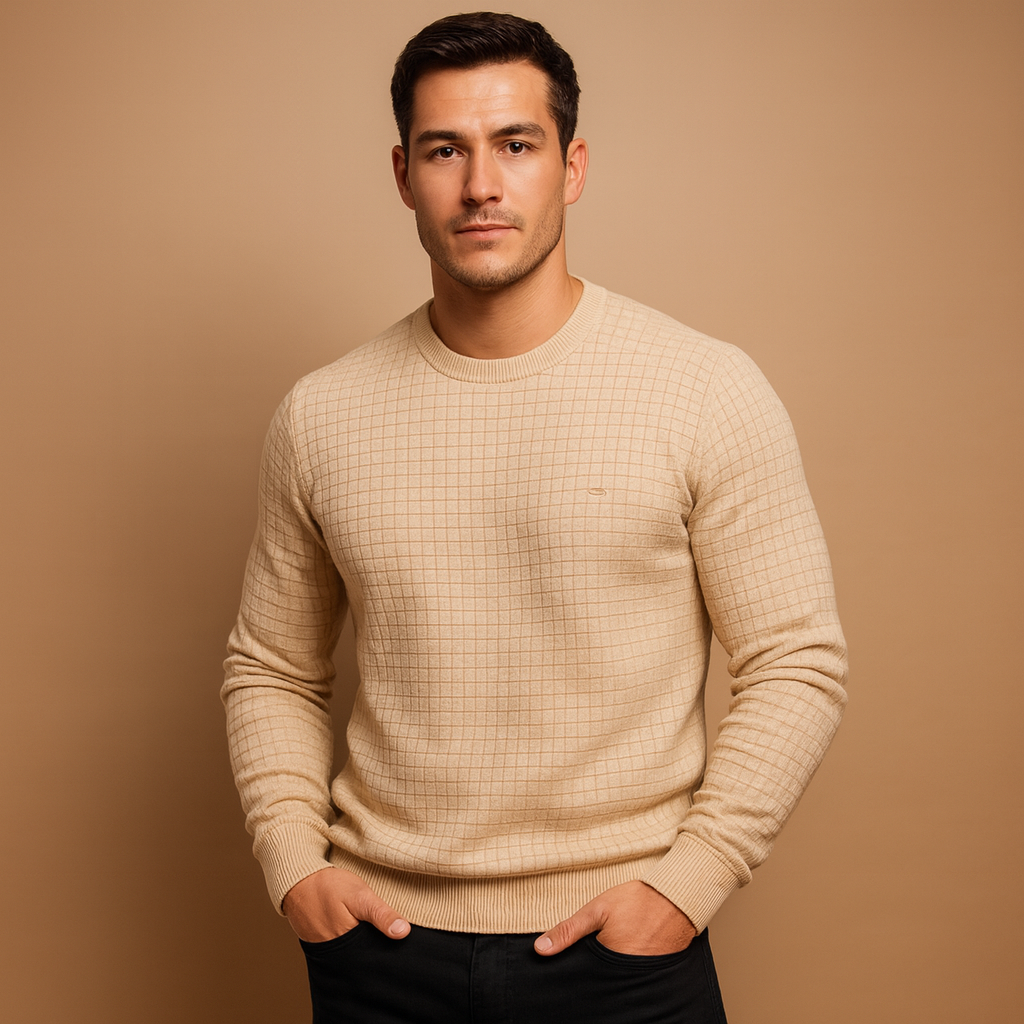 Men’s knitted round-neck sweater with a relaxed fit, ideal for autumn and winter wear and suitable for casual, work, and everyday outfits.
