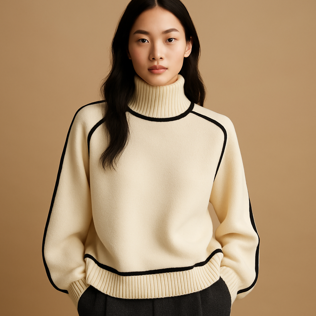 Knitted turtleneck sweater for women with tailored fit and soft collar, elegant design ideal for winter, formal occasions, or daily wear.
