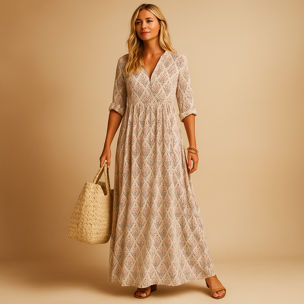 Women’s light summer knee-length dress with breathable fabric and elegant fit, perfect for spring, summer, and casual chic occasions.