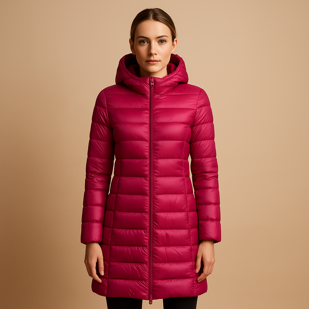 Women’s lightweight padded jacket with long sleeves, modern tailored cut, and seasonal color options. Ideal for work, city walks, and winter travel.
