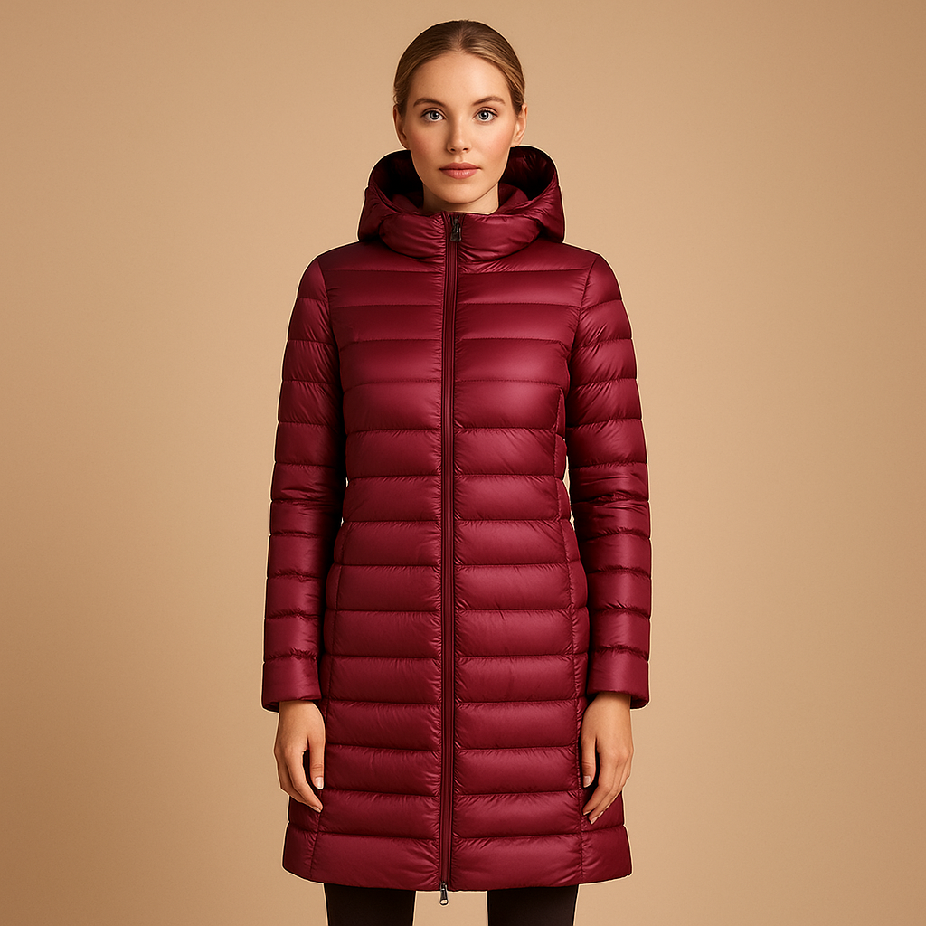 Women’s lightweight padded jacket with long sleeves, modern tailored cut, and seasonal color options. Ideal for work, city walks, and winter travel.