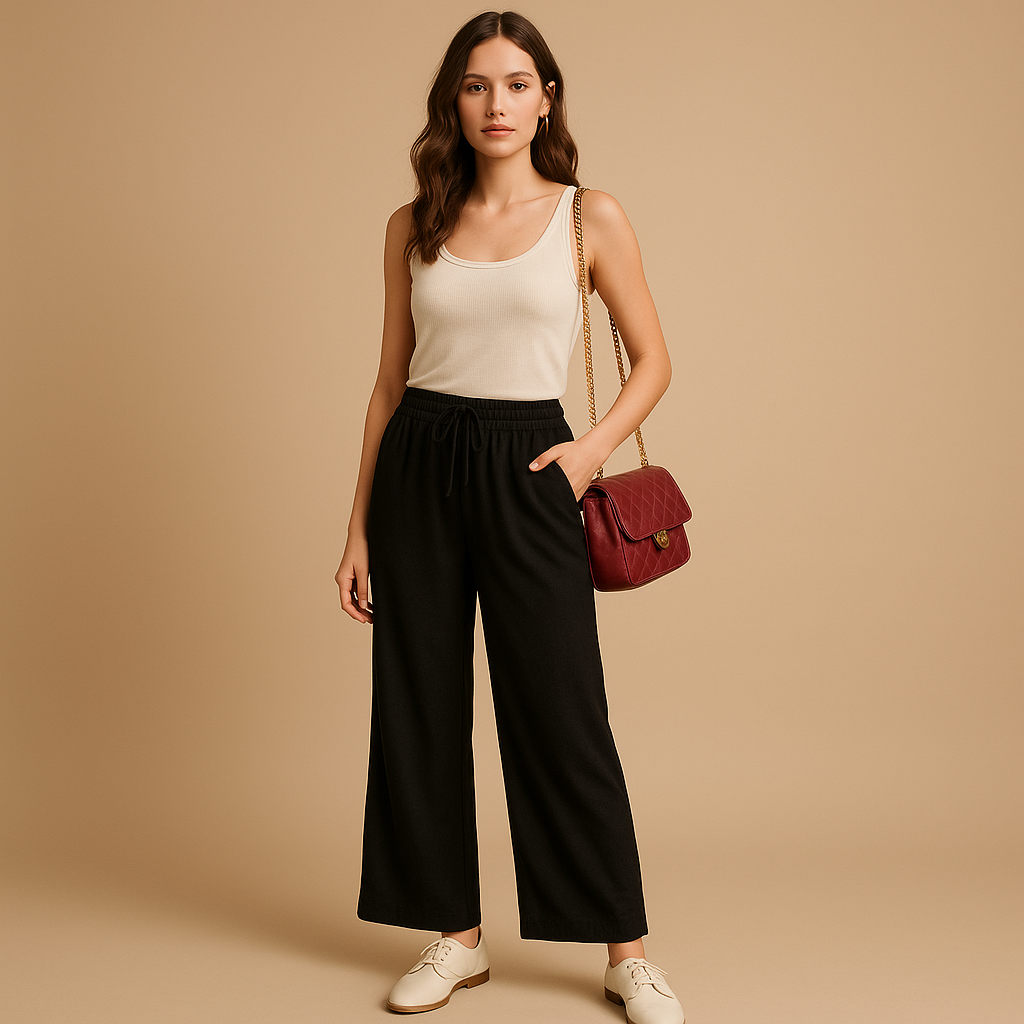 Women’s lightweight summer pants with elastic waistband and loose fit, ideal for casual days, beach outings, and warm weather.