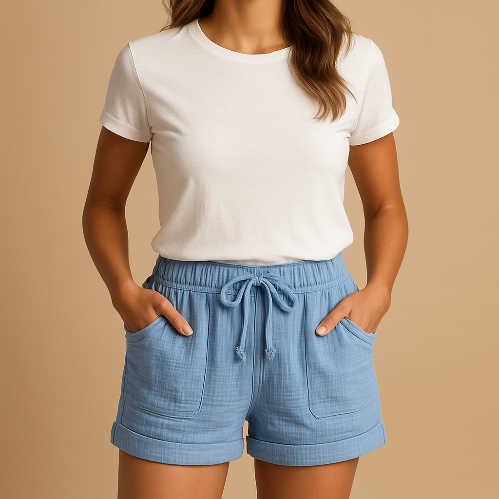 Women’s lightweight summer shorts with elastic waistband and pockets, perfect for casual wear, vacations, and warm sunny days.