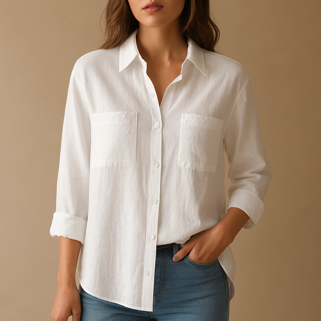 Women’s long sleeve airy blouse with relaxed fit in white, black, beige, gray, green, and blue — perfect for work, casual wear, and office days.