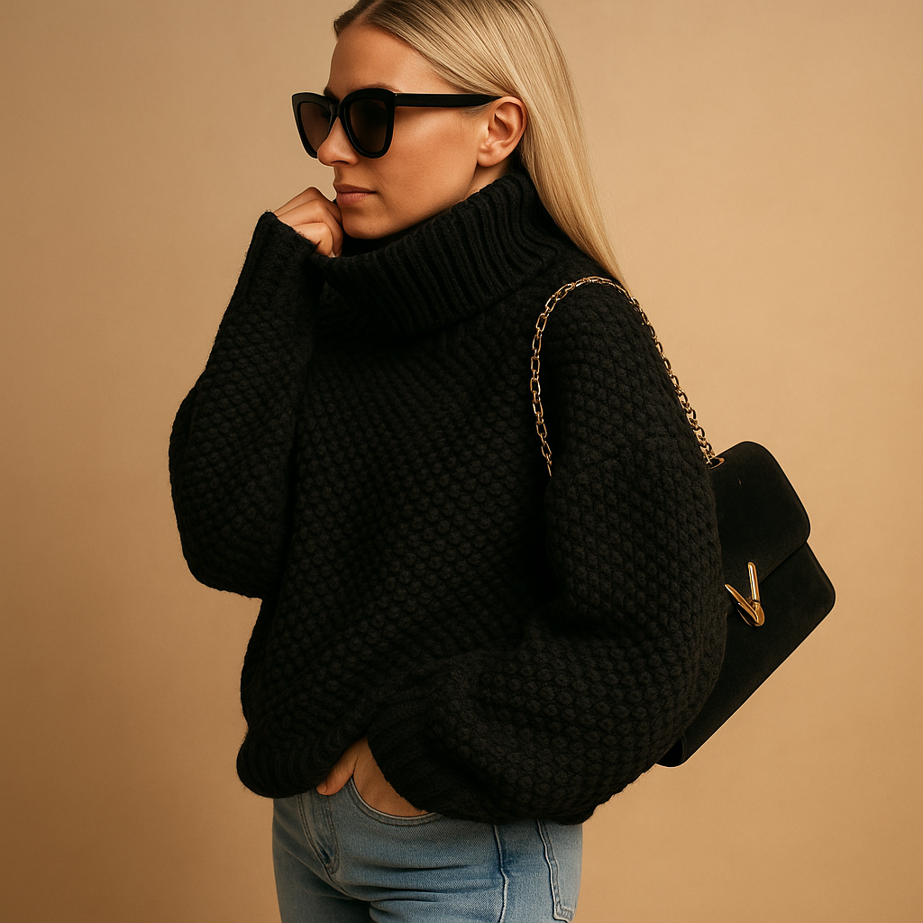 Oversized timeless sweater for women with a classic neckline and relaxed fit, available in modern colors, perfect for casual or chic winter outfits.