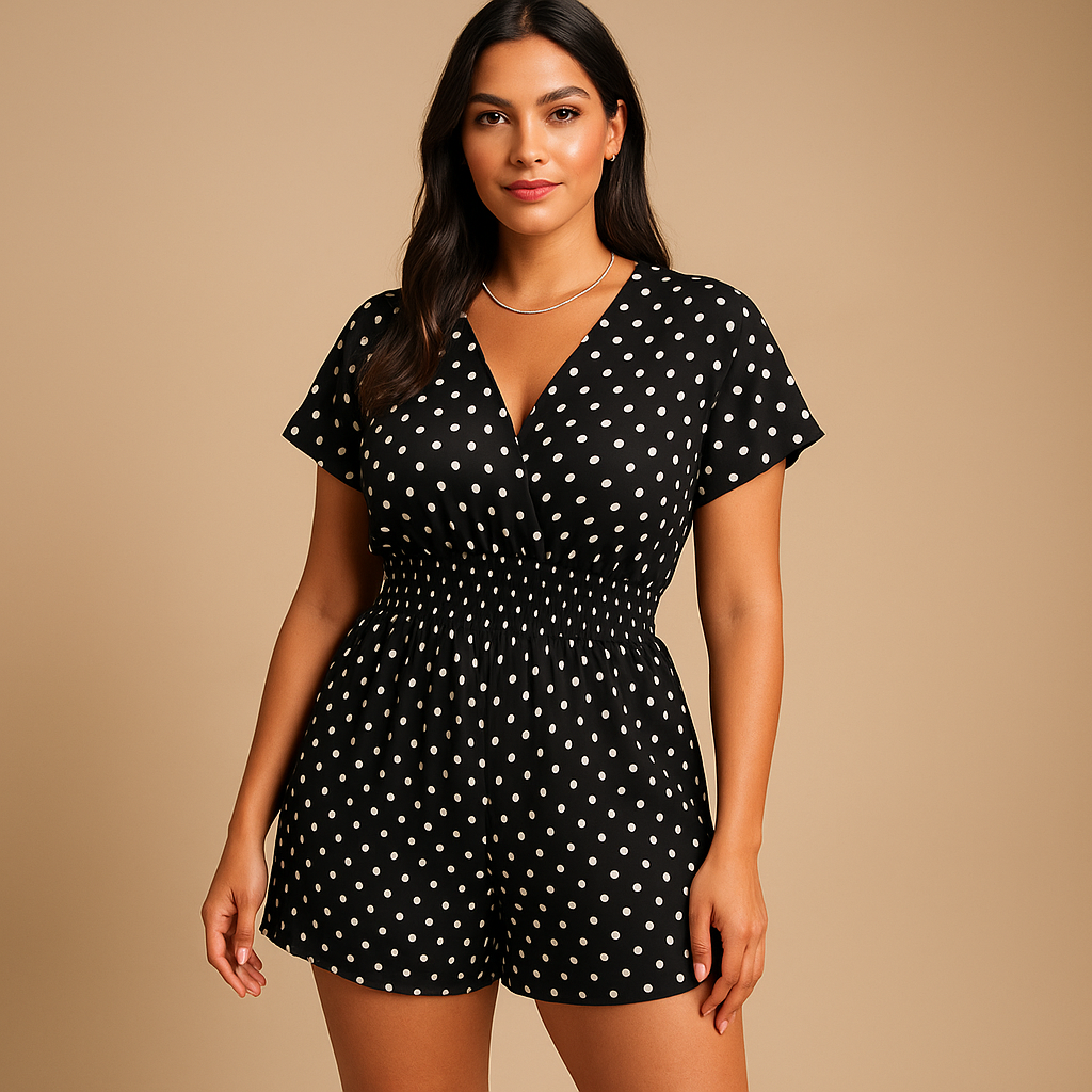 Women’s polka dot jumpsuit with flattering cut, breathable fabric, and pockets. Perfect for summer outings, casual days, and evening dinners.